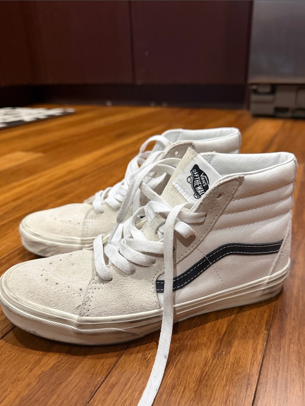 Vans White High Top Sneakers with Black Side Stripe 5.5 US juniors/ 7.5 US women